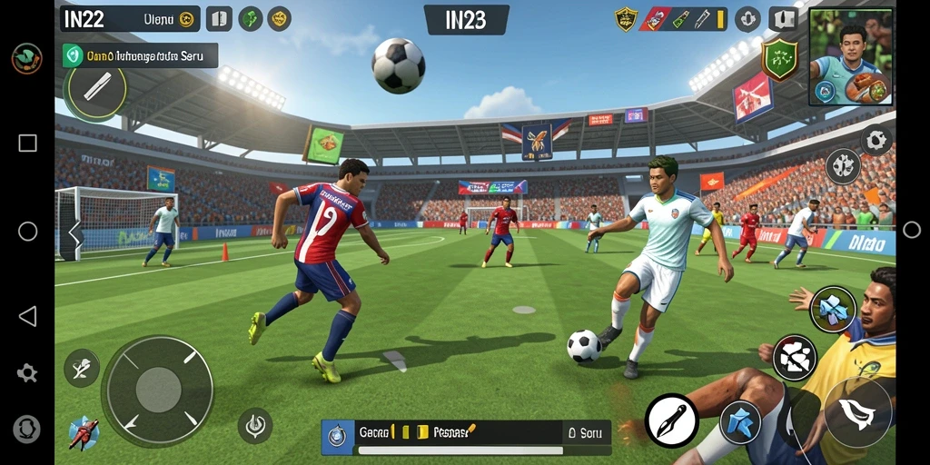 Tampilan gameplay seru dari IN22 yang menggambarkan kompetisi olahraga.