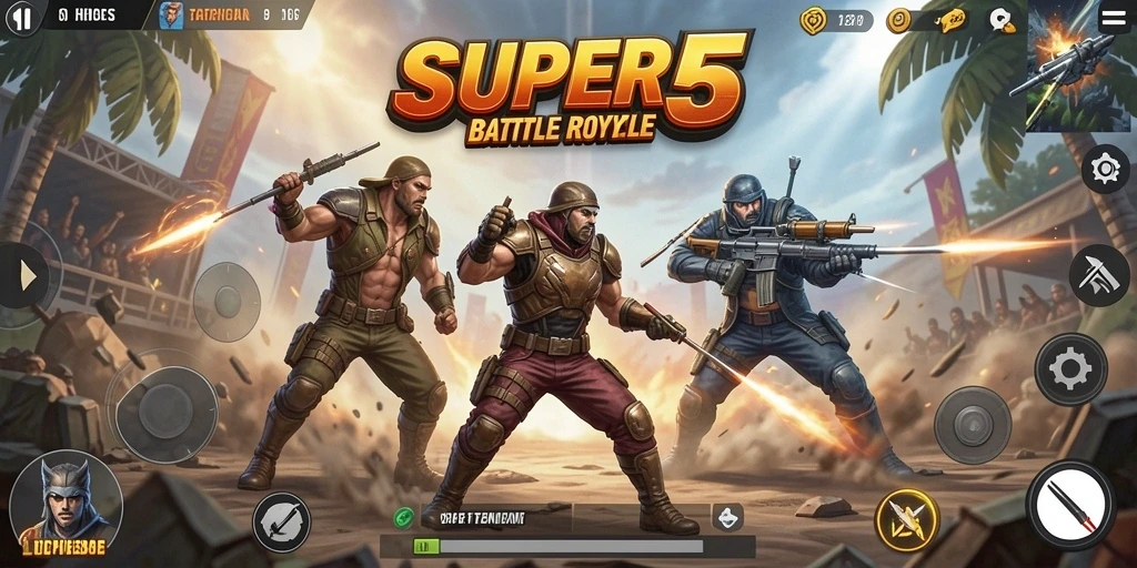 Tampilan aksi seru dalam SUPER5 saat bertarung di medan perang.