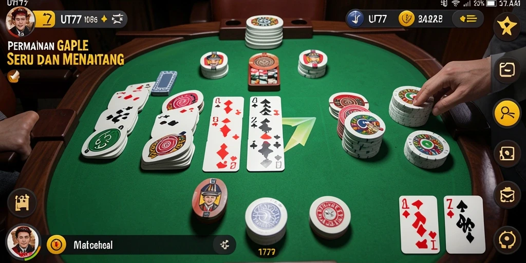 Screenshot gameplay UT77 dengan tampilan kartu Gaple yang menarik.